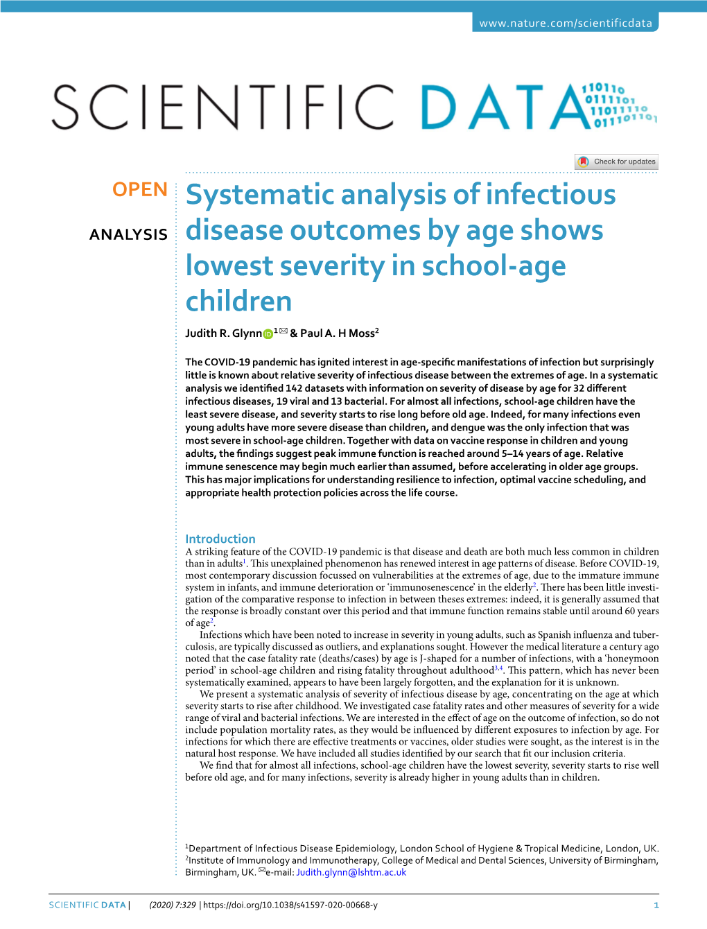 Systematic Analysis of Infectious Disease Outcomes by Age Shows