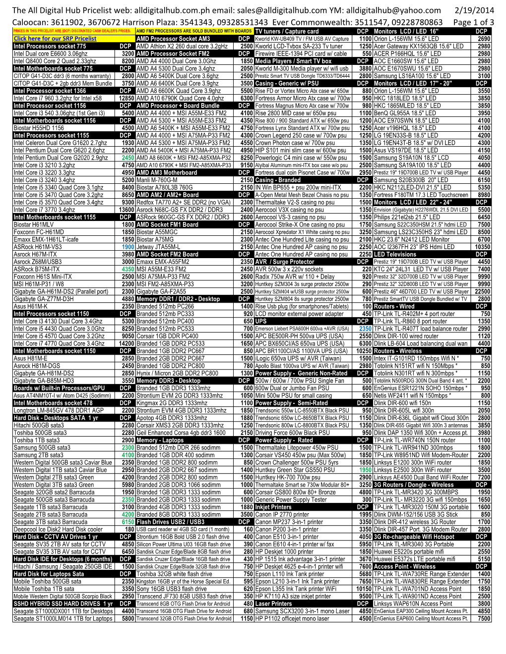 The All Digital Hub Pricelist Web: Alldigitalhub.Com.Ph Email