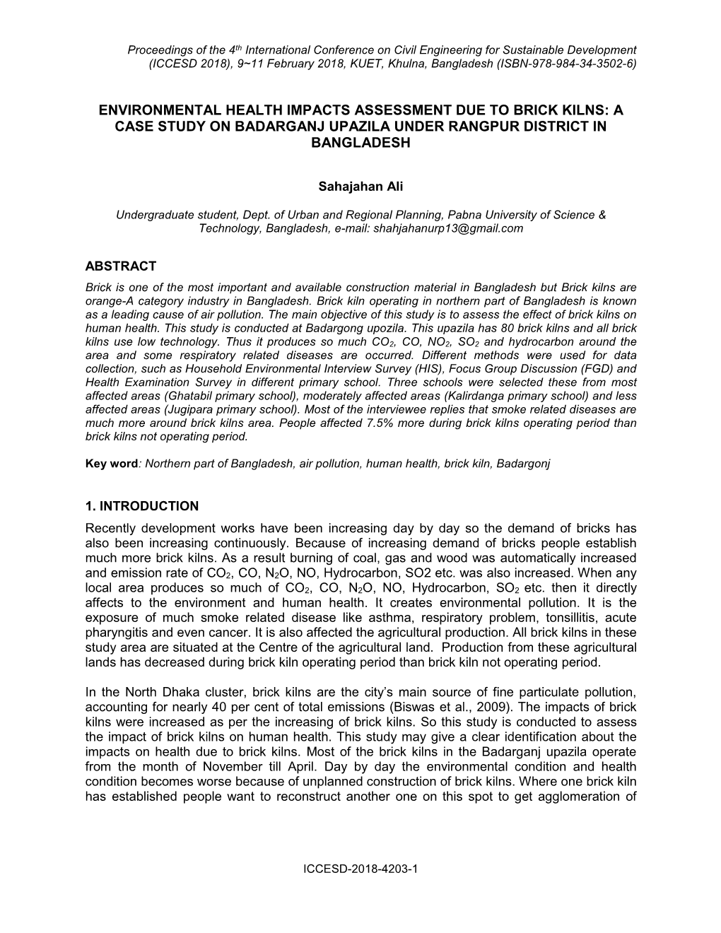 Environmental Health Impacts Assessment Due to Brick Kilns: a Case Study on Badarganj Upazila Under Rangpur District in Bangladesh