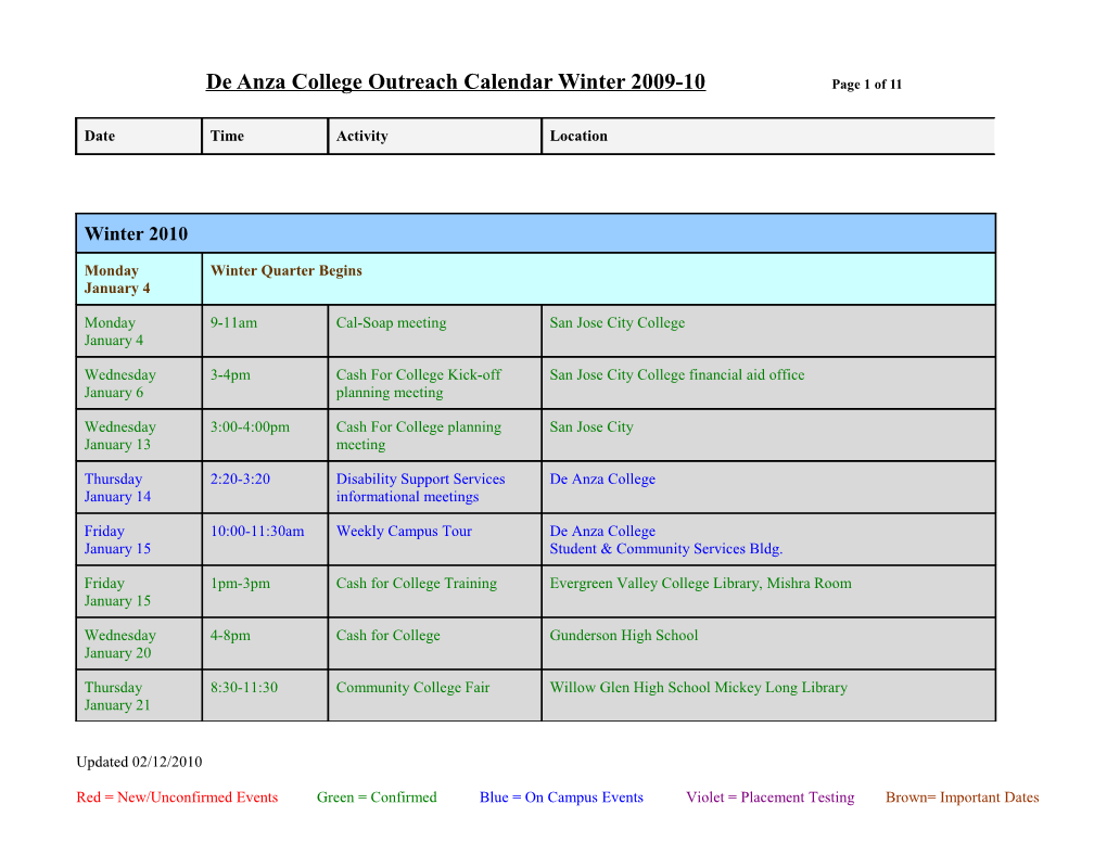 De Anza College Outreach Calendar Winter 2009-10 Page 10 of 11