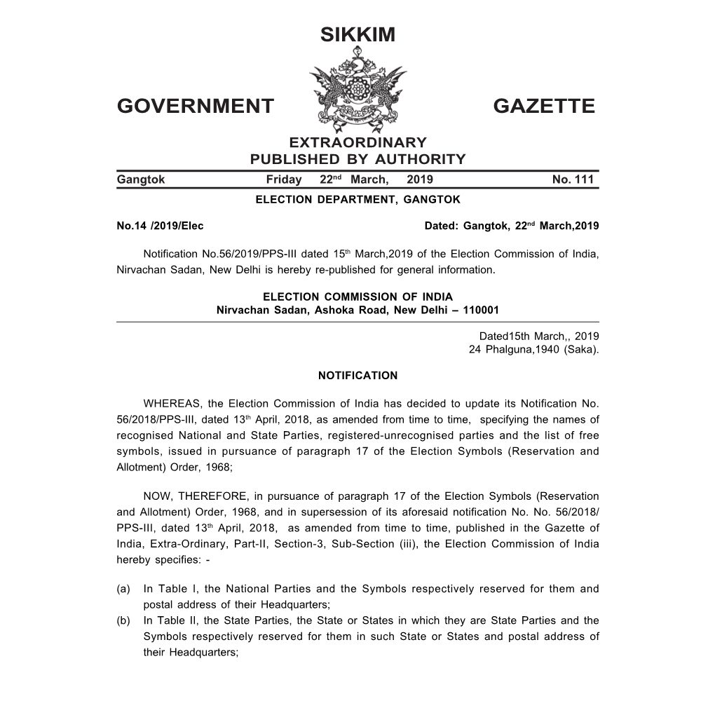 Sikkim Government Gazette
