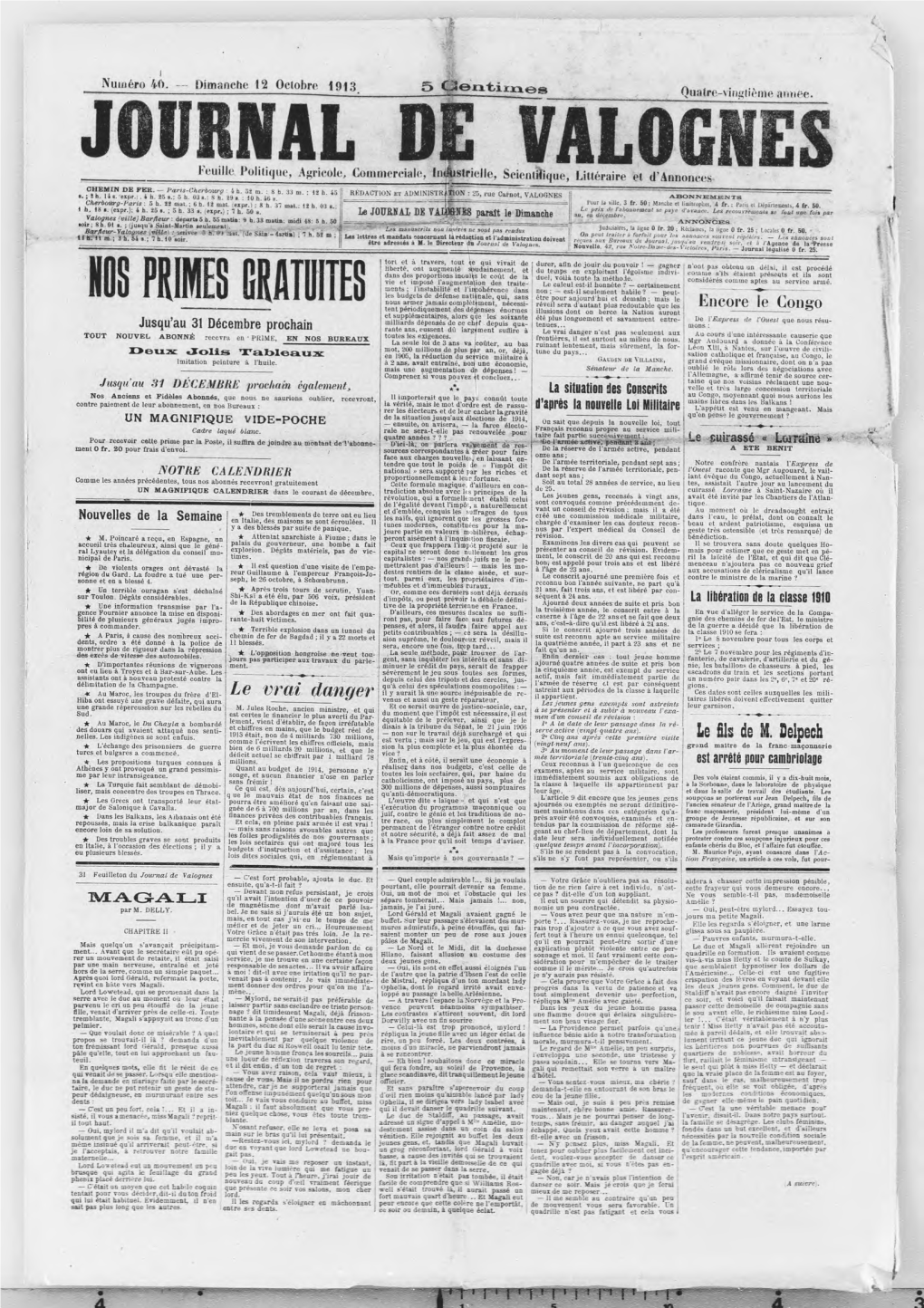 JOURNAL VALO Feuille Politique, Agricole, Commerciale, Industrielle, Scientifique, Littéraire Et D’Annonces CHEMIN DE FER