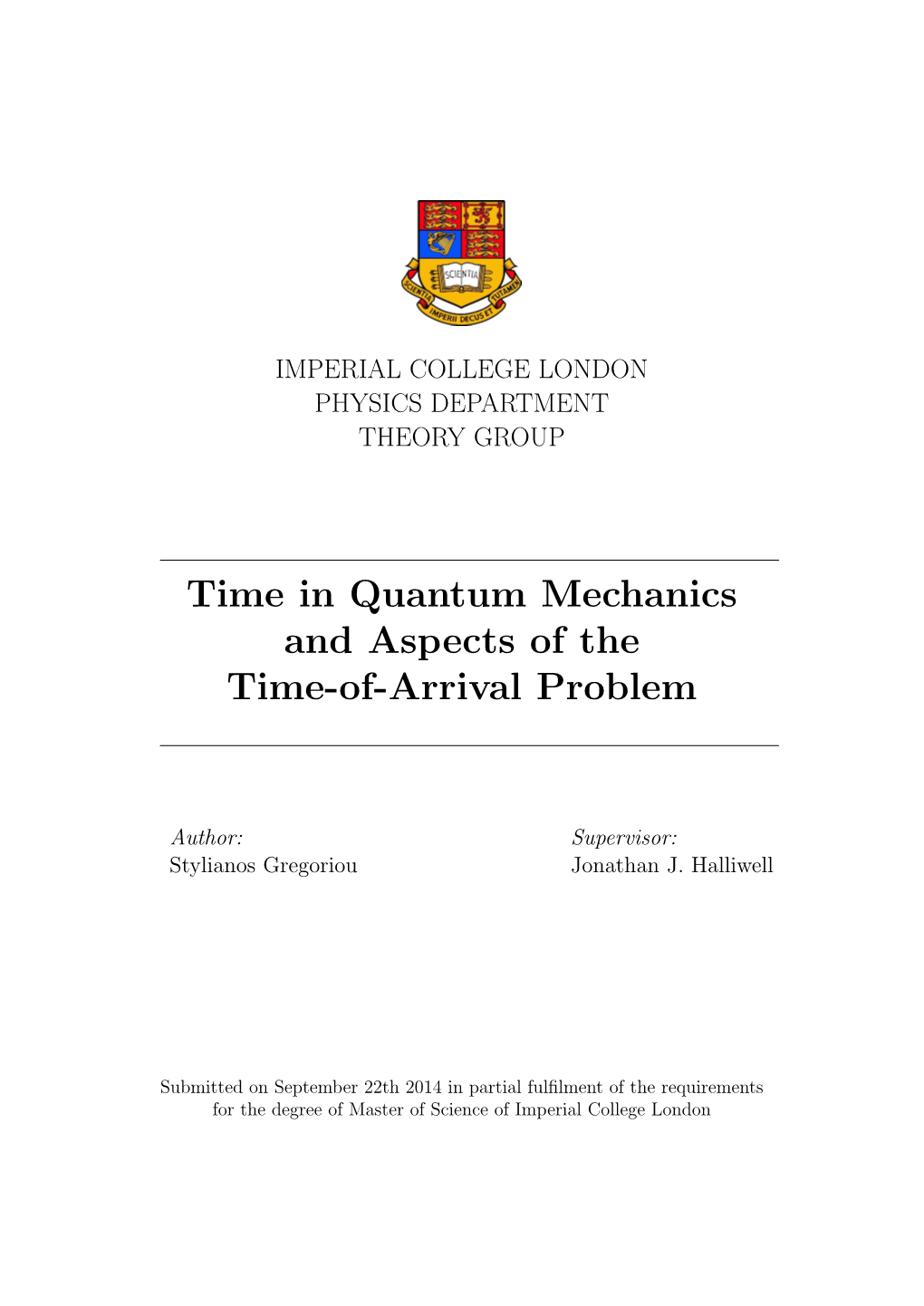 Time in Quantum Mechanics and Aspects of the Time-Of-Arrival Problem