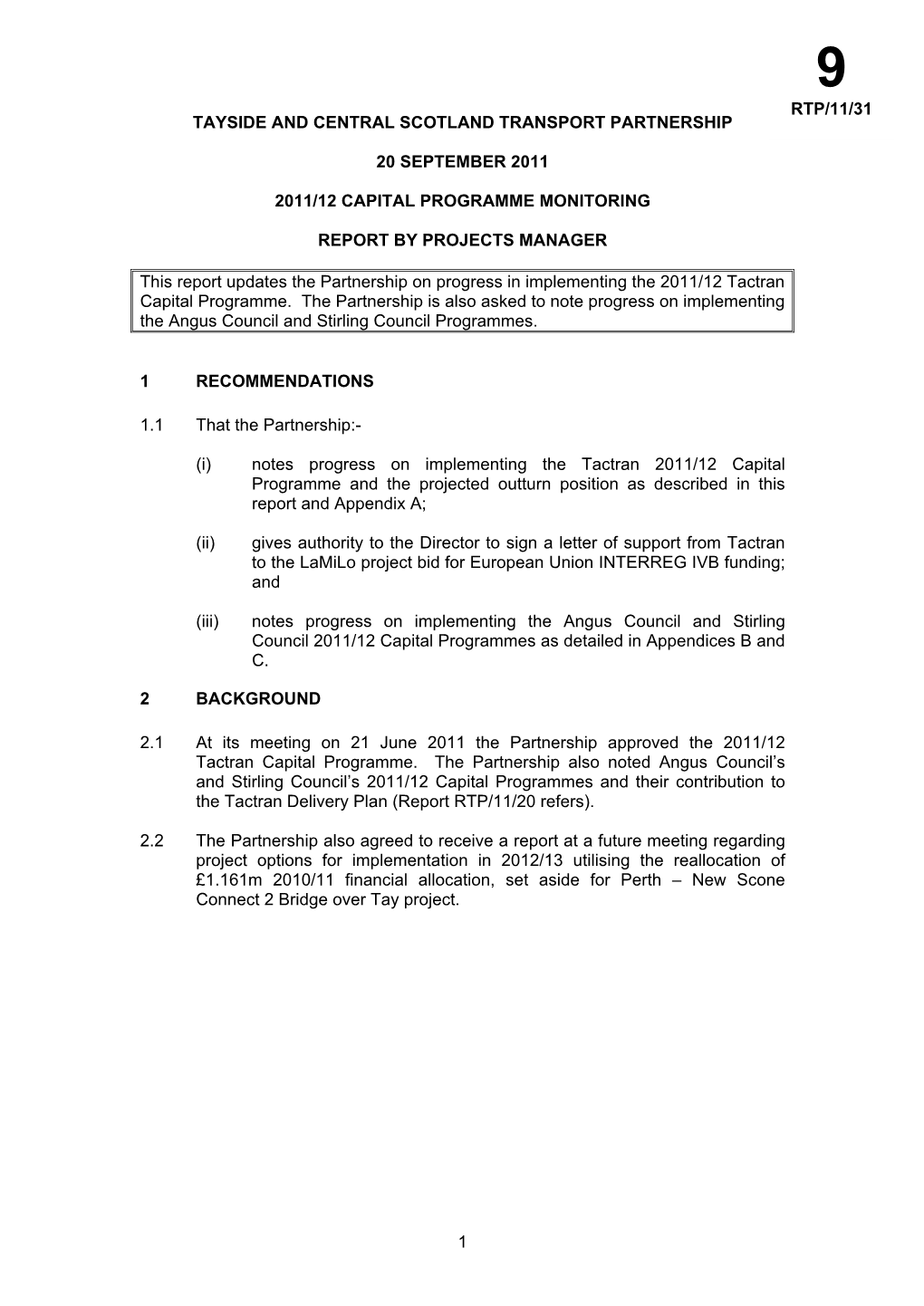 2011/12 Capital Programme Monitoring