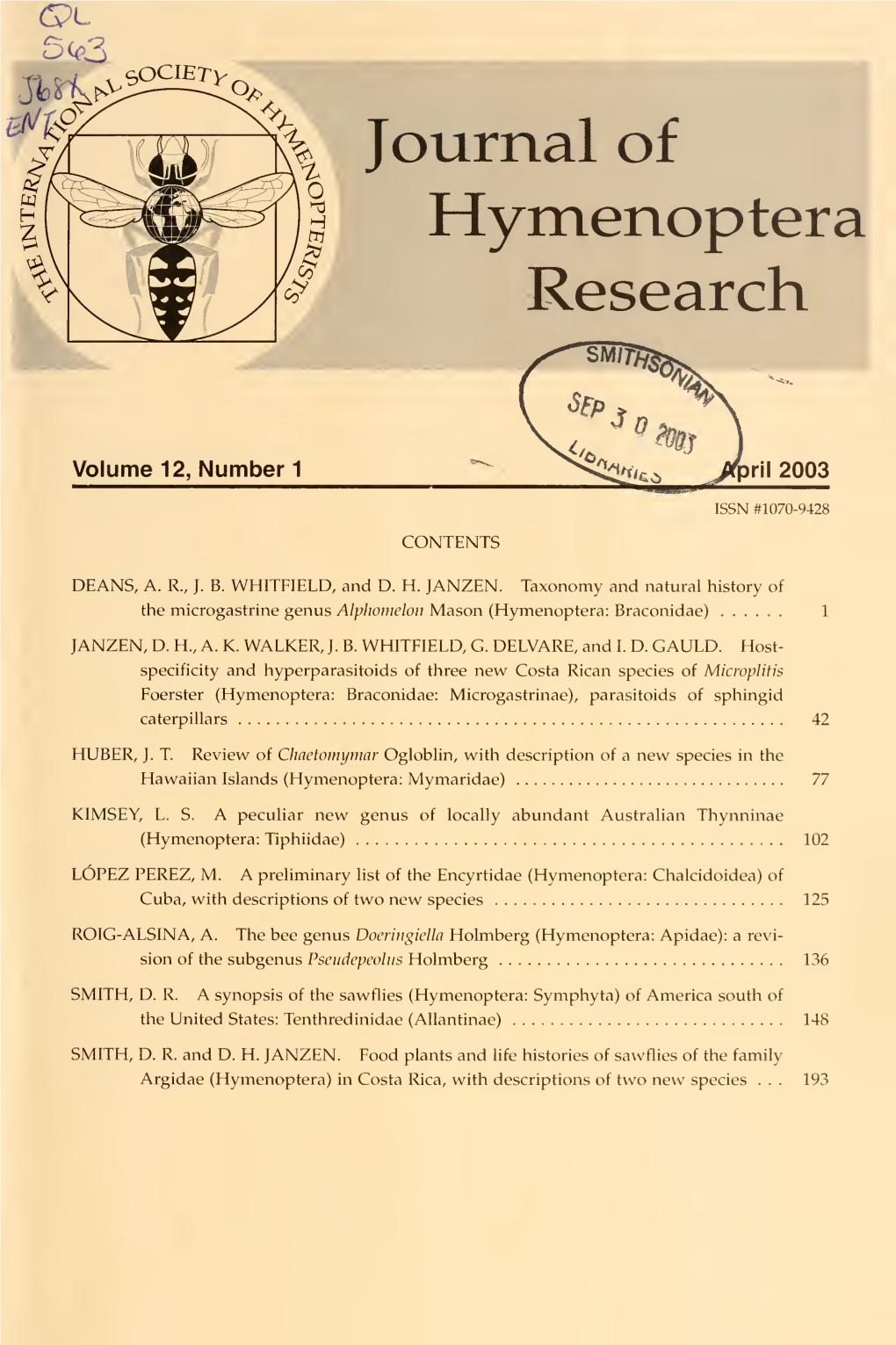 Journal of Hymenoptera Research