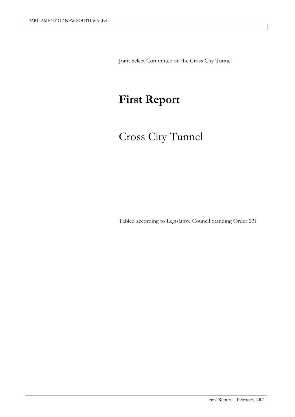 First Report Cross City Tunnel