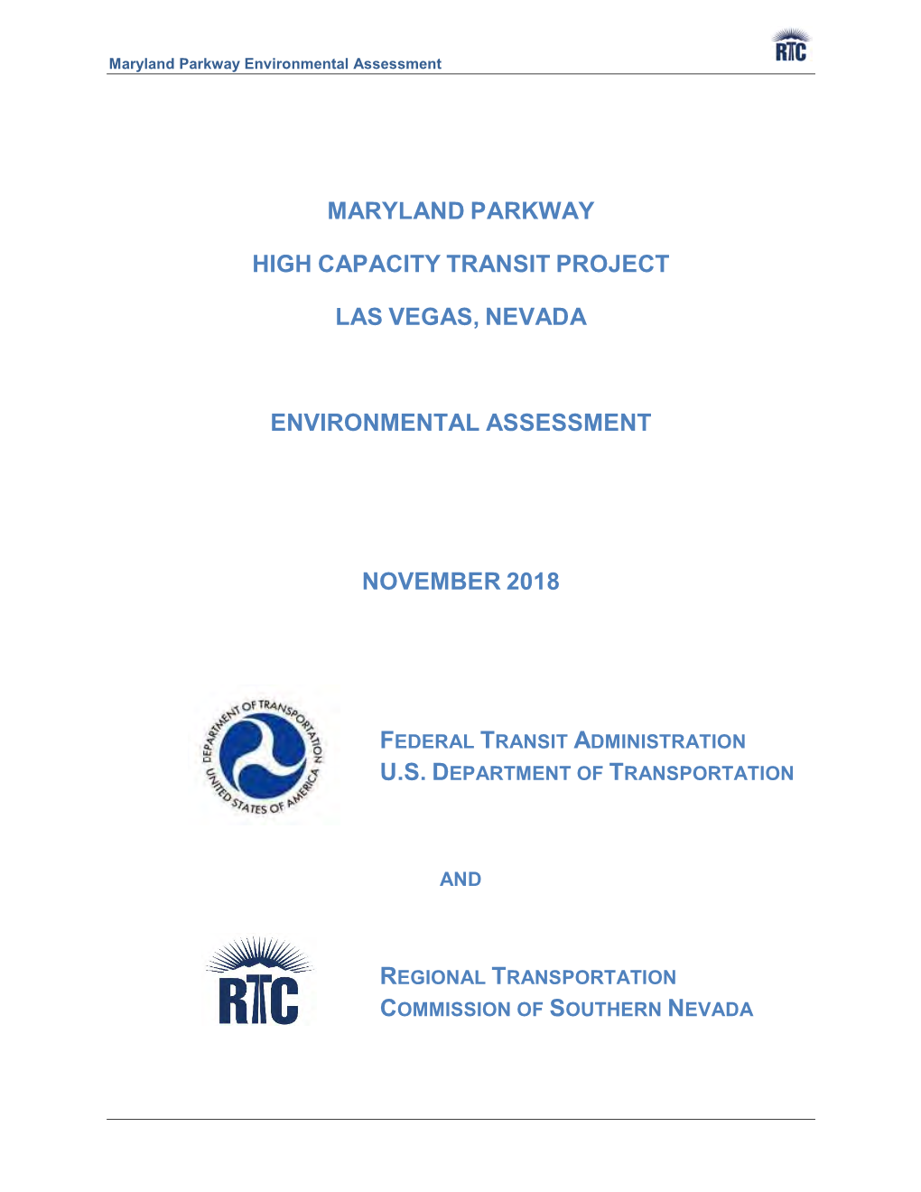 Maryland Parkway High Capacity Transit Project Las Vegas, Nevada Environmental Assessment