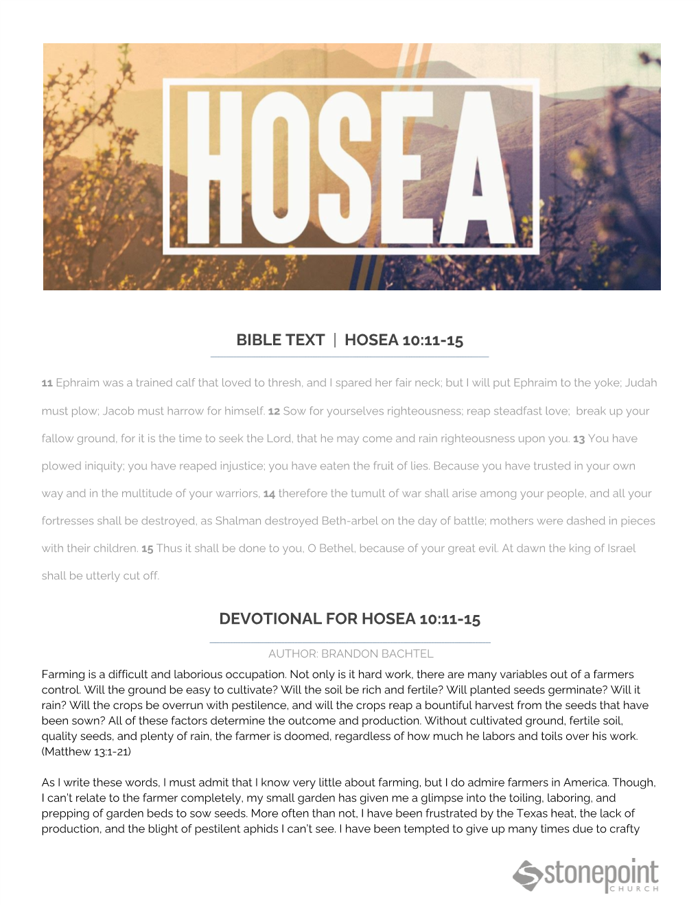 Bible Text ​ |​ Hosea 10:11-15 ______