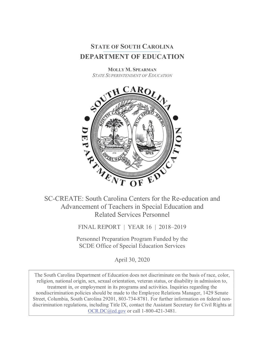 State of South Carolina Department of Education