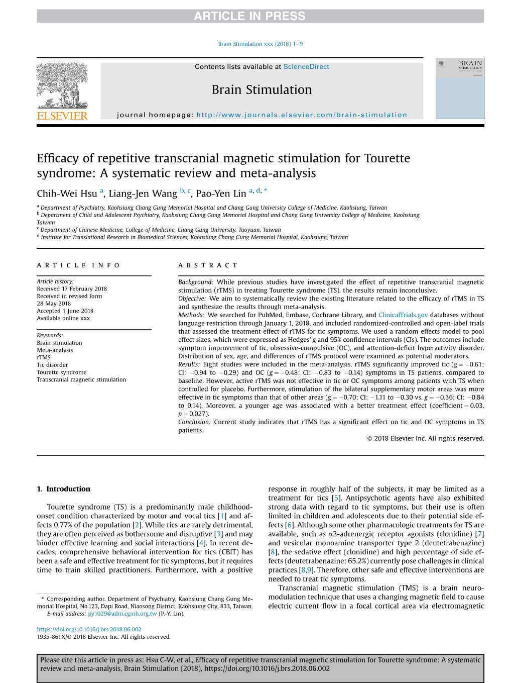 Efficacy of Repetitive Transcranial Magnetic Stimulation for Tourette Syndrome: a Systematic Review and Meta-Analysis