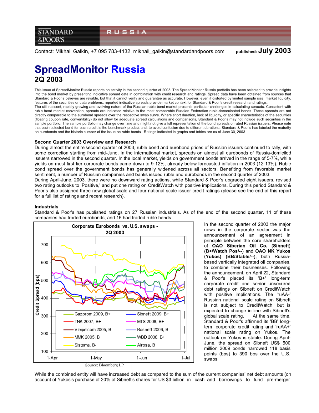 Spreadmonitor Russia 2Q 2003