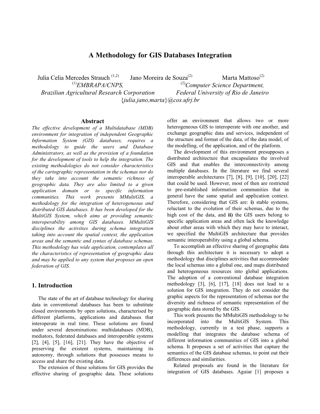 A Methodology for GIS Databases Integration