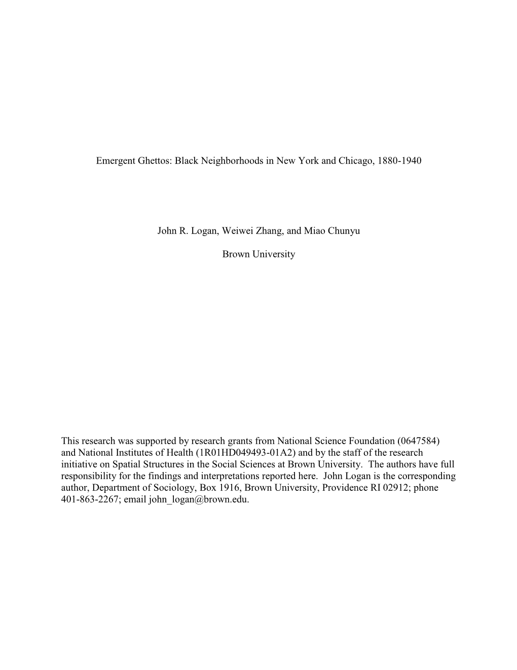 Emergent Ghettos: Black Neighborhoods in New York and Chicago, 1880-1940