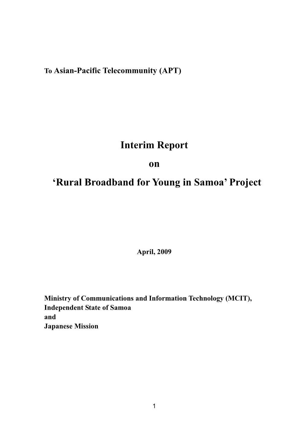 'Rural Broadband for Young in Samoa' Project