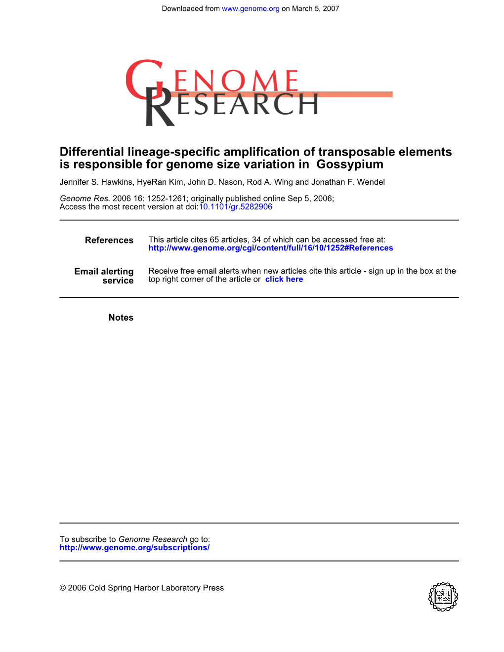 Gossypium Is Responsible for Genome Size Variation in Differential