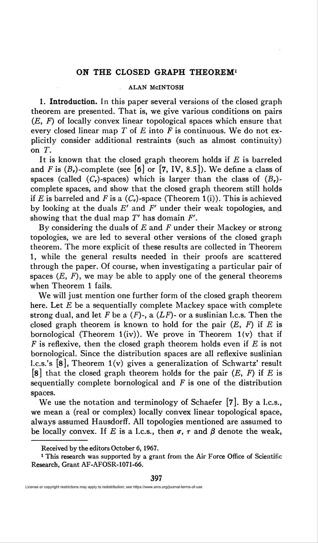 On the Closed Graph Theorem1