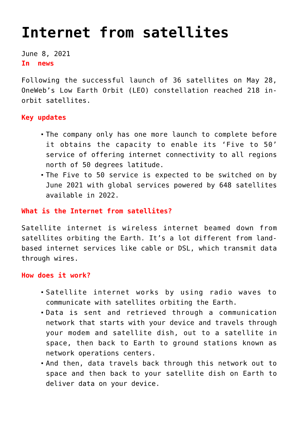 Internet from Satellites