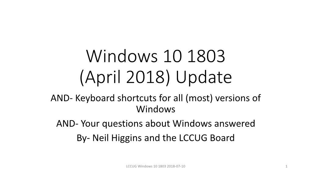 Windows 10 1803 (April 2018) Update