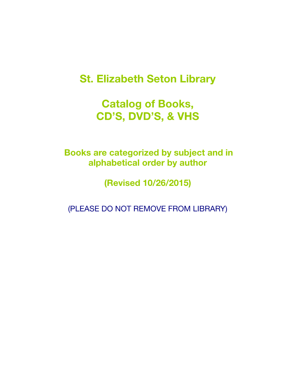 Church Library List of Books