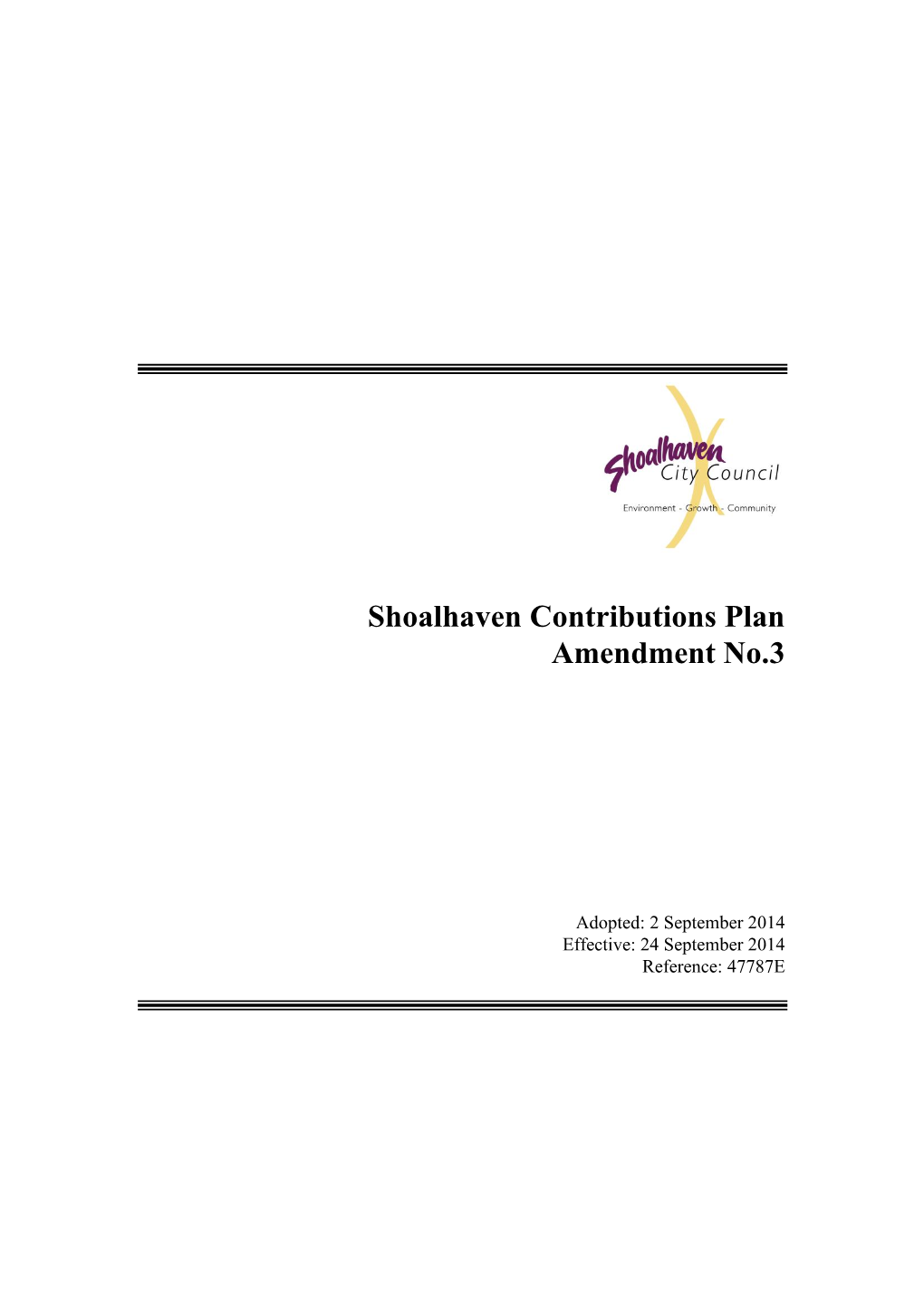 Shoalhaven Contributions Plan Amendment No.3
