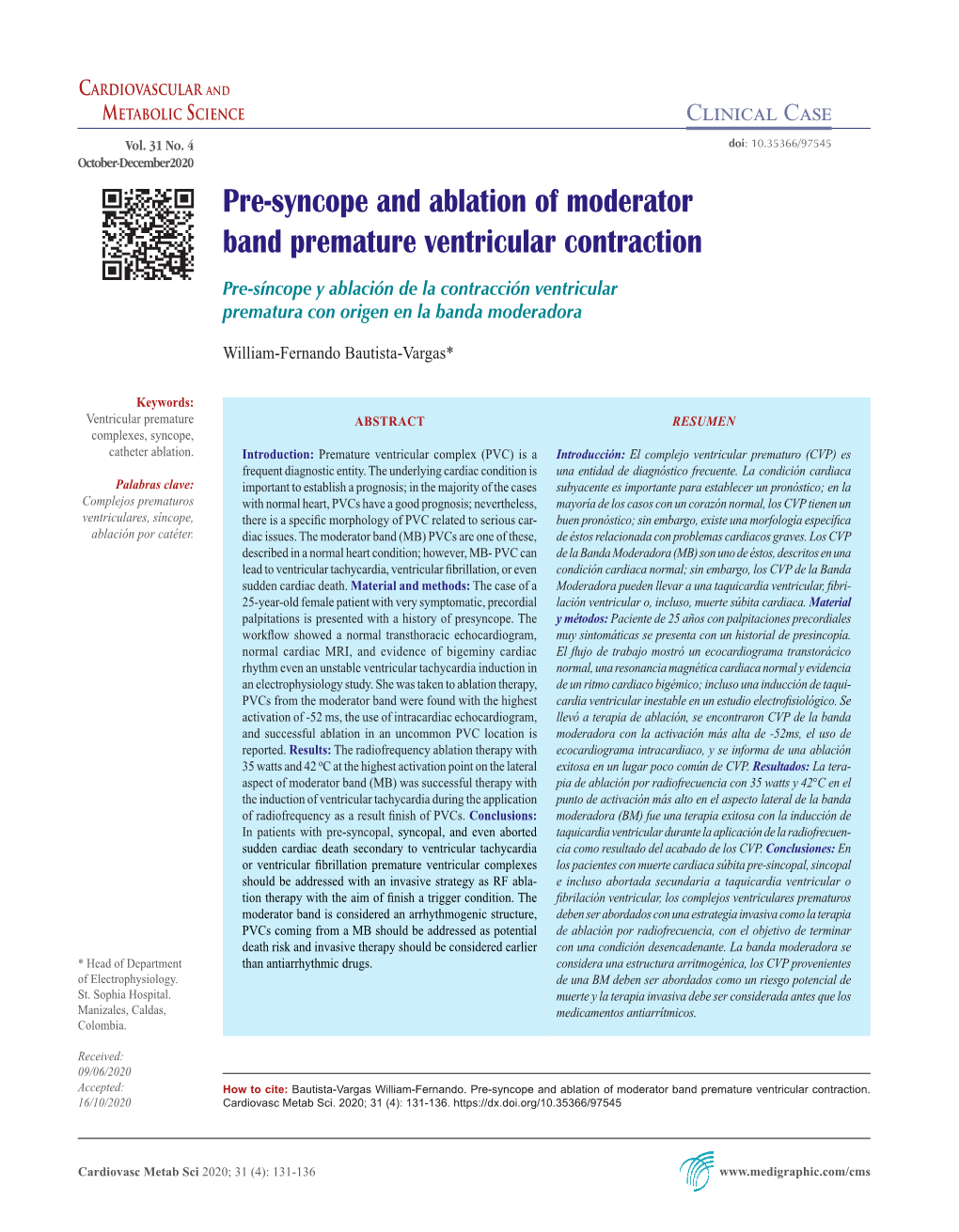 Pre-Syncope and Ablation of Moderator Band Premature Ventricular Contraction