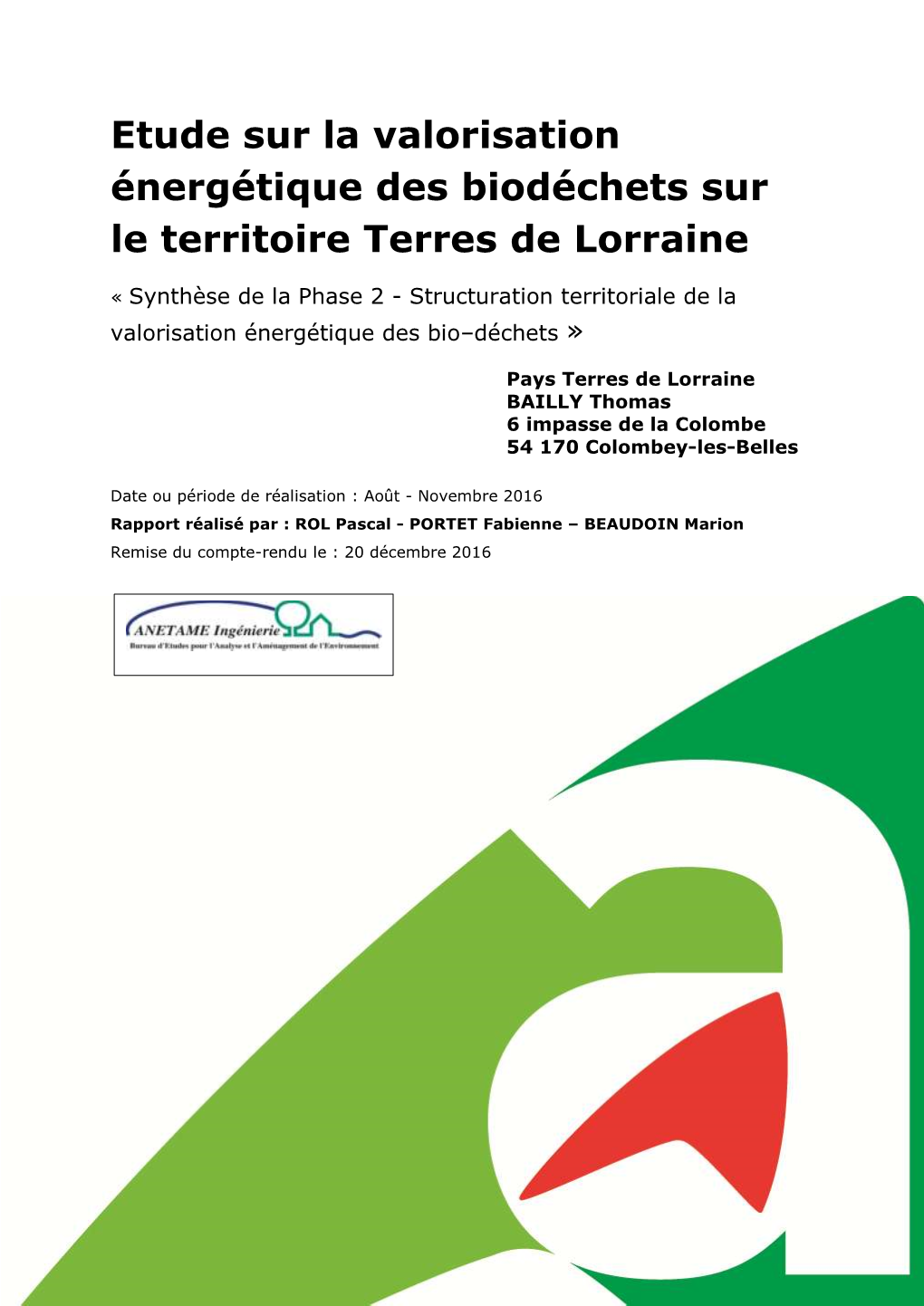 Etude Sur La Valorisation Énergétique Des Biodéchets Sur Le Territoire Terres De Lorraine