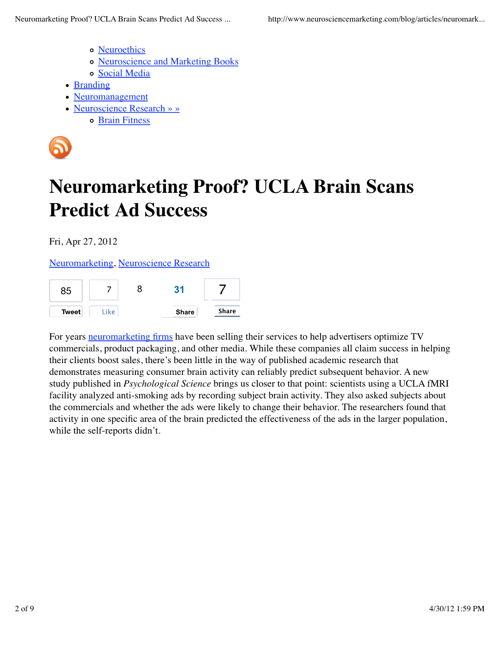 Neuromarketing Proof? UCLA Brain Scans Predict Ad Success