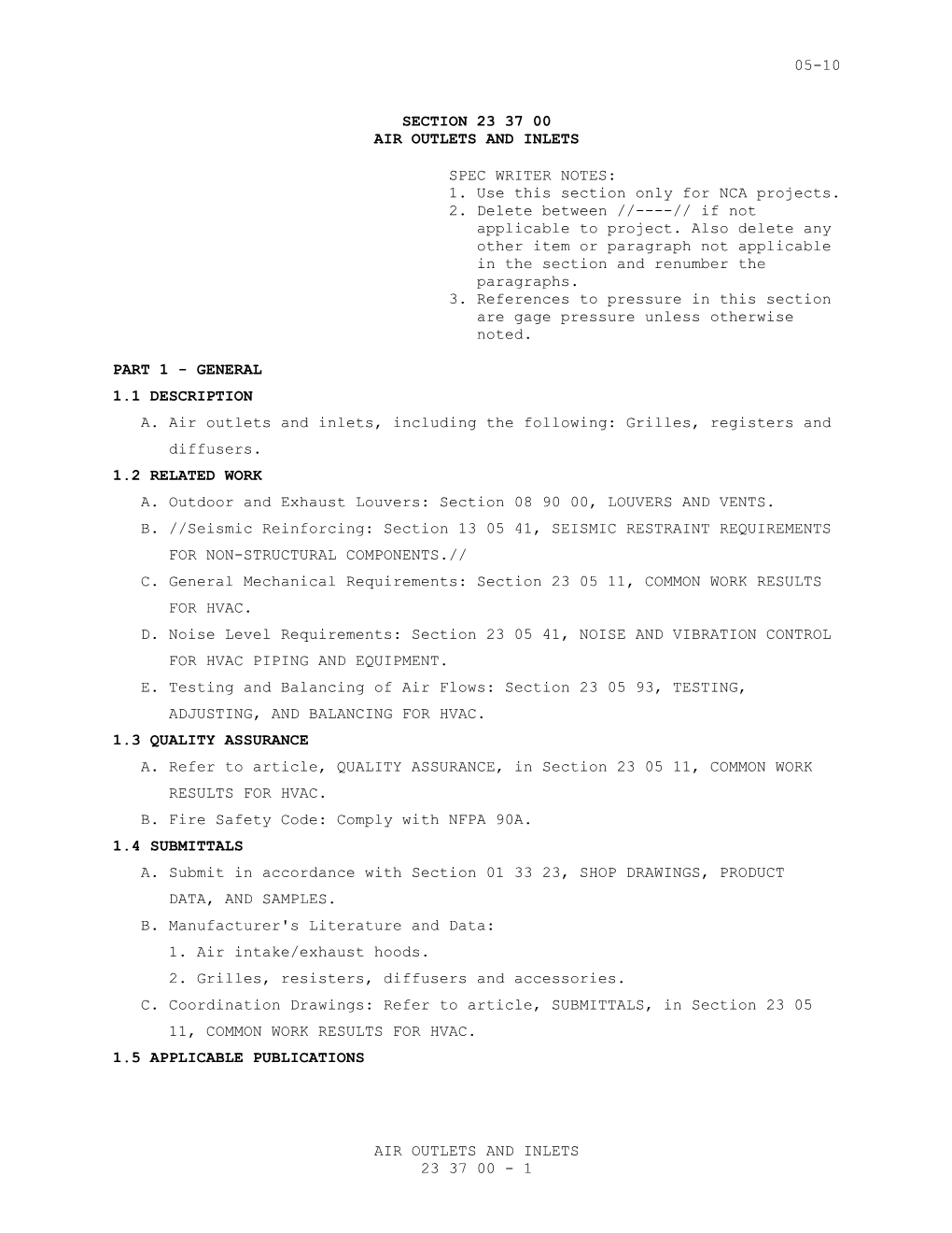 Section 23 37 00 - AIR OUTLETS and INLETS