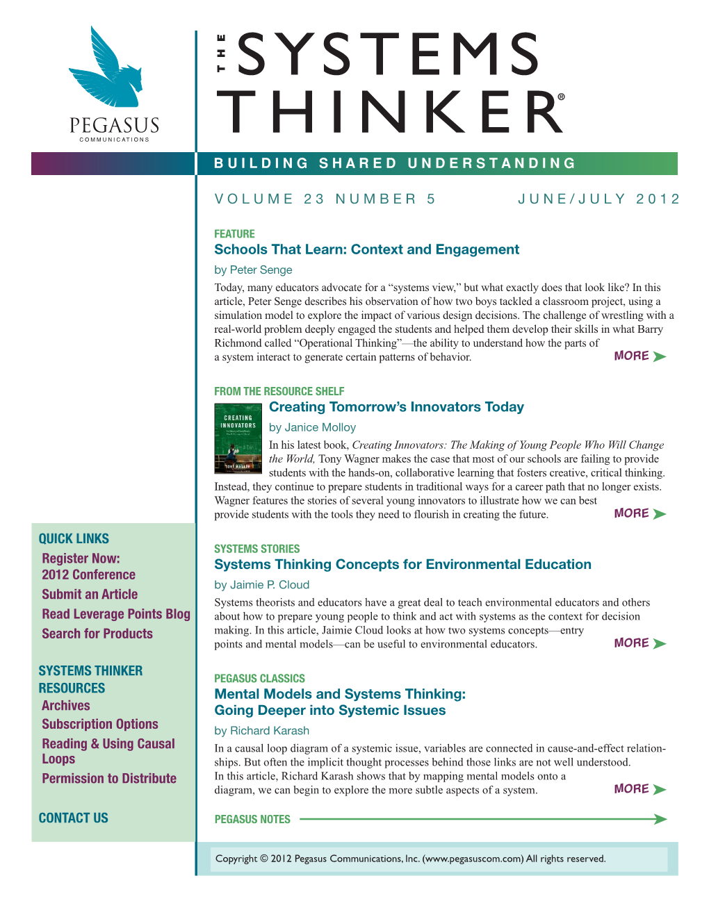 The Systems Thinker, July/August 2012, Vol. 23 No. 5