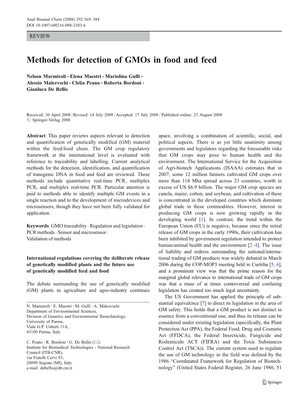 Methods for Detection of Gmos in Food and Feed