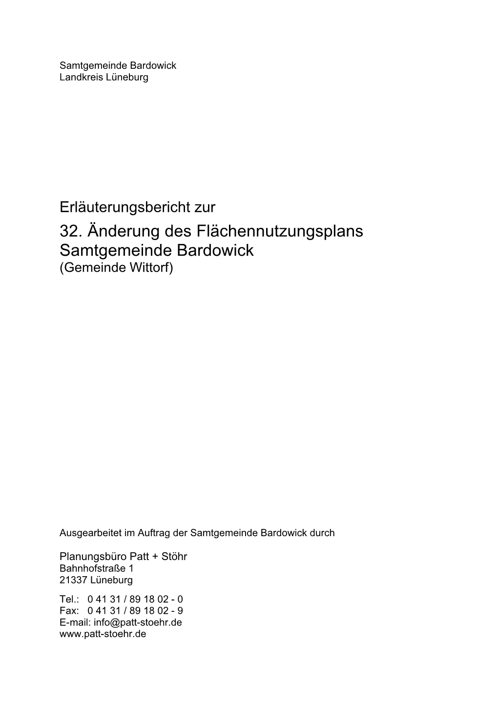 32. Änderung Des Flächennutzungsplans Samtgemeinde Bardowick (Gemeinde Wittorf)