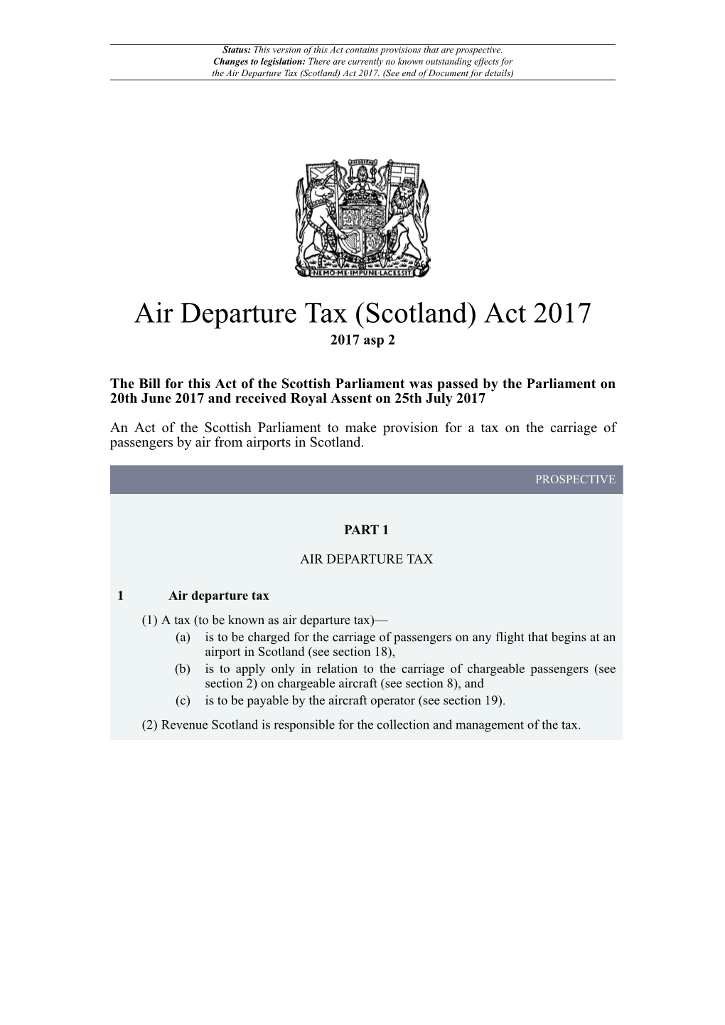 Air Departure Tax (Scotland) Act 2017