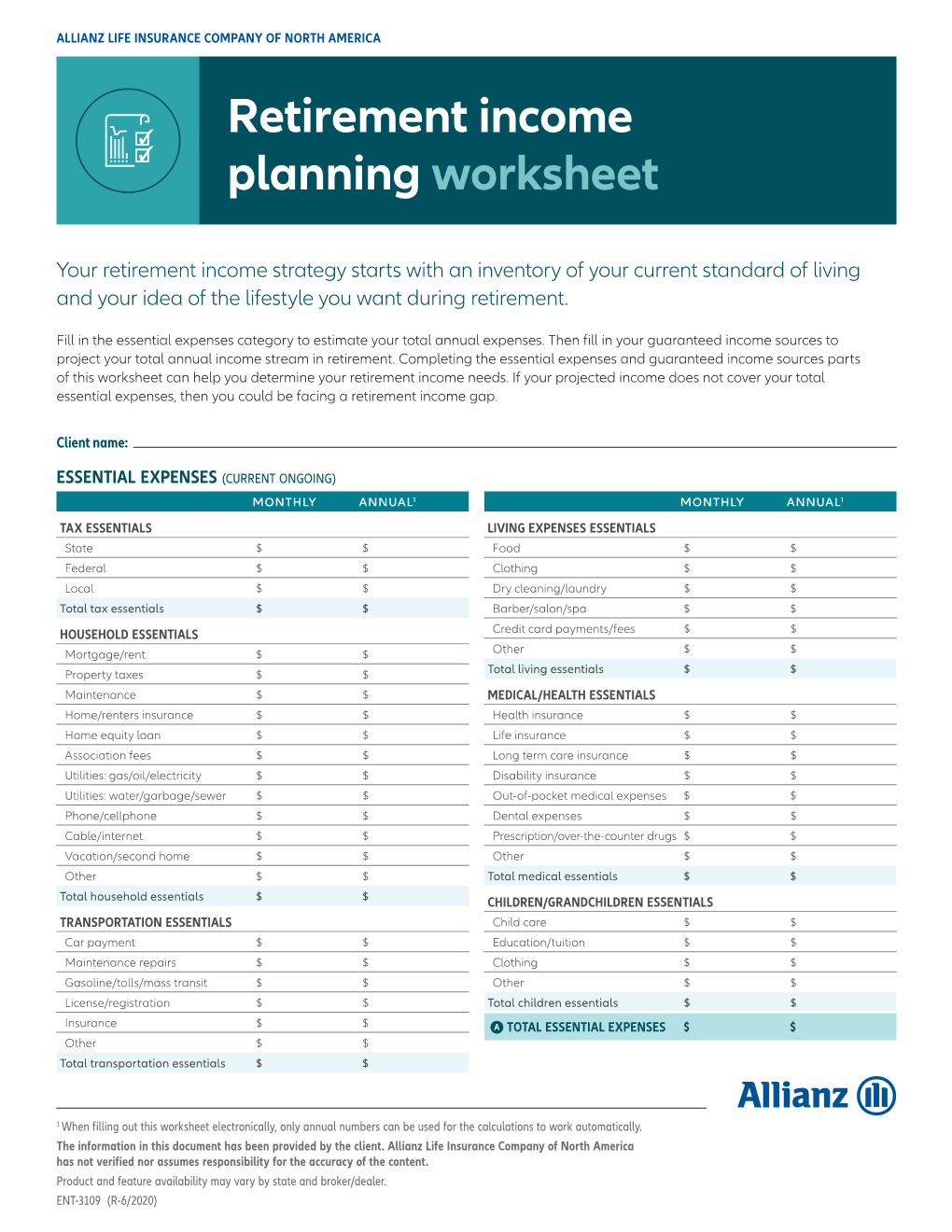 Retirement Income Planning Worksheet
