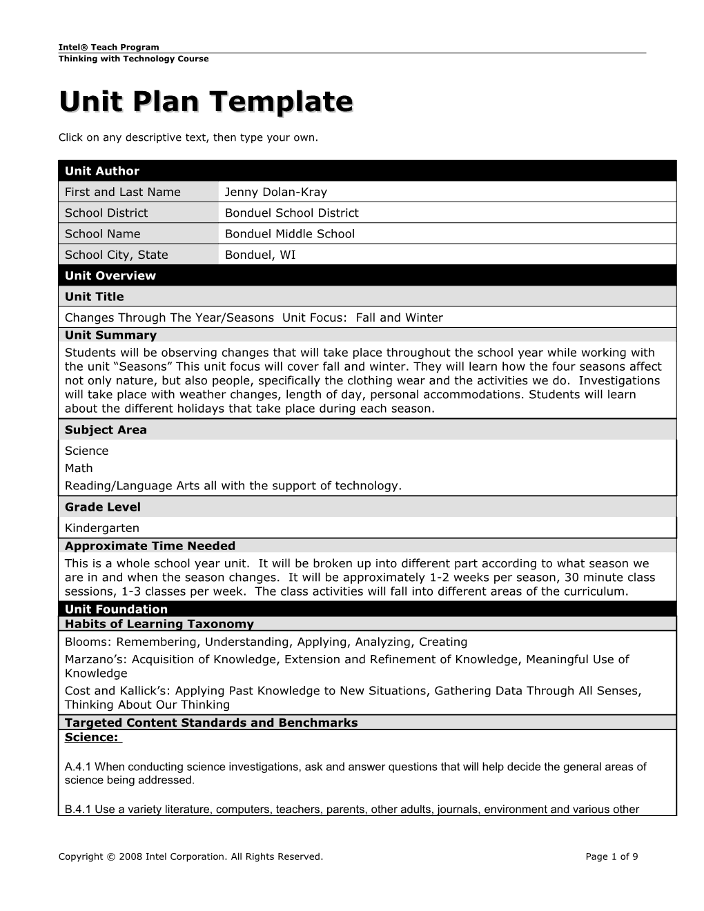 Unit Plan Template s27