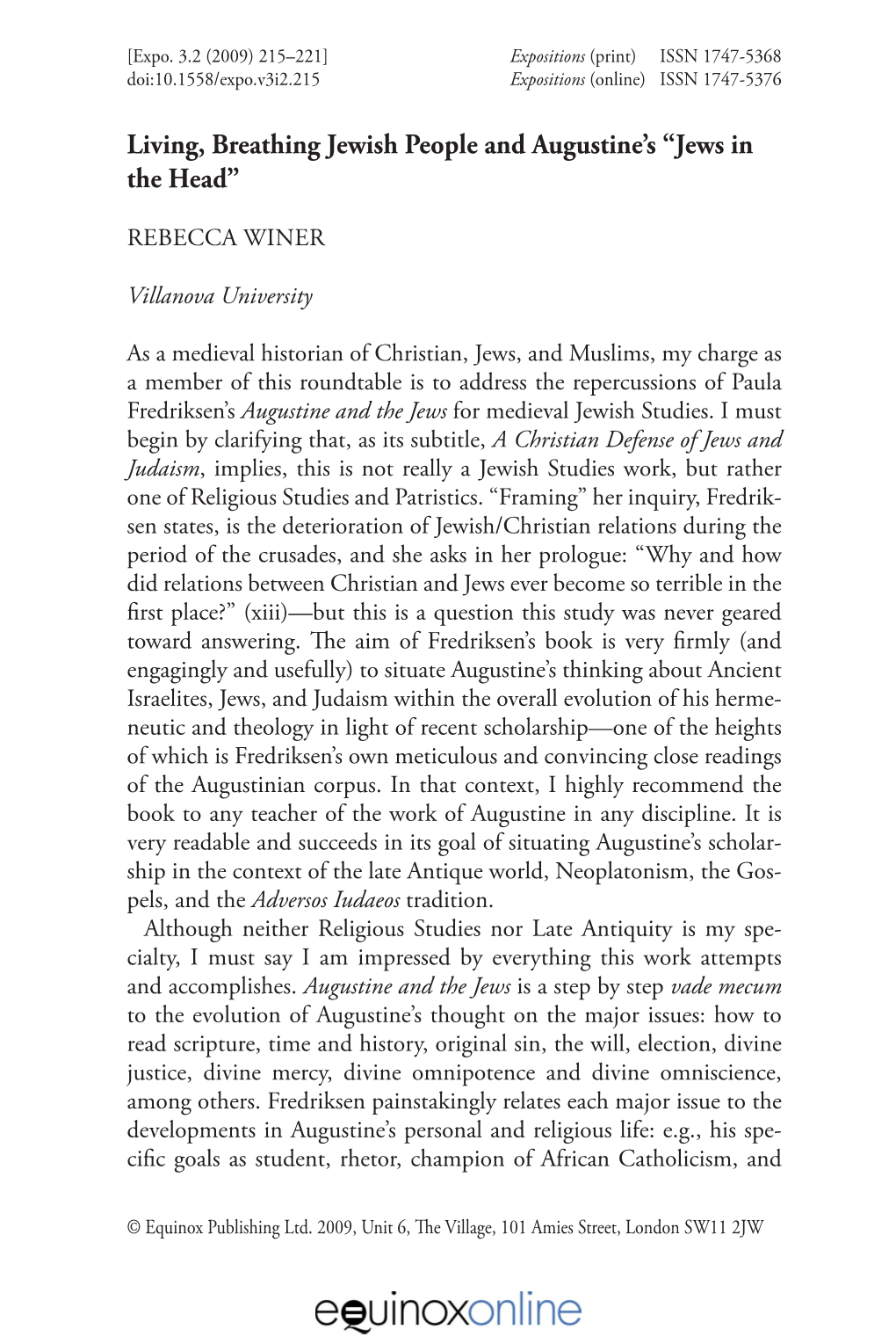 Living, Breathing Jewish People and Augustine's “Jews in the Head”