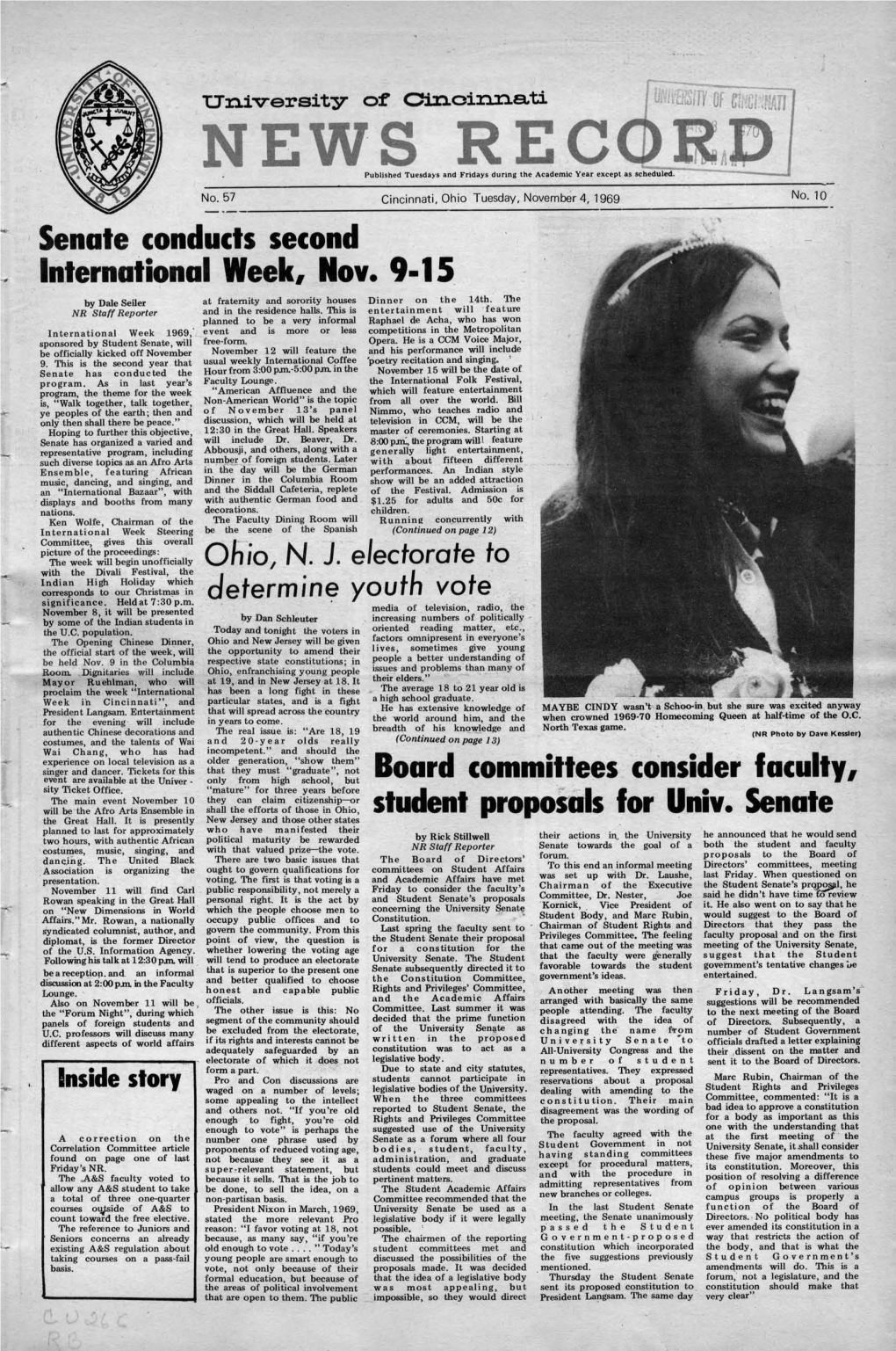 University of Cincinnati News Record. Tuesday, November 4, 1969. Vol