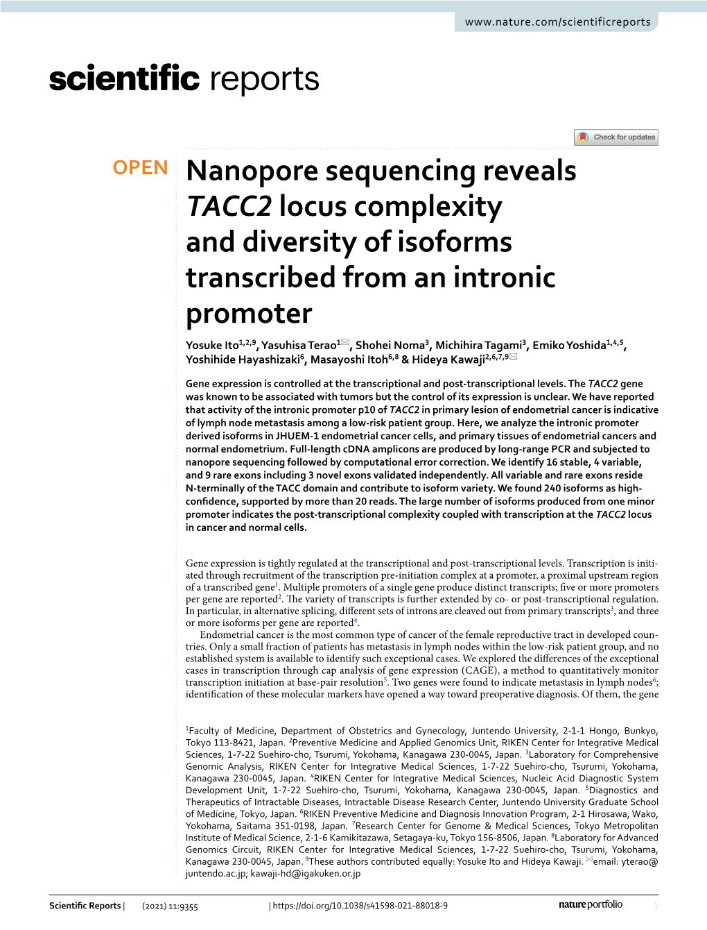 Nanopore Sequencing Reveals TACC2 Locus Complexity and Diversity of Isoforms Transcribed from an Intronic Promoter