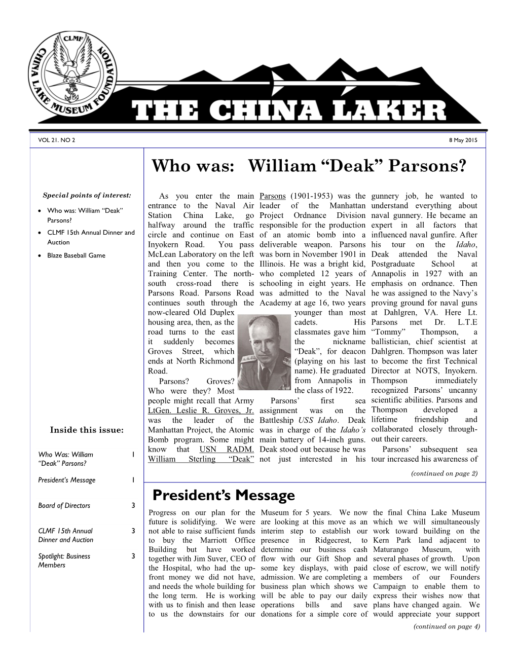 Who Was: William “Deak” Parsons?