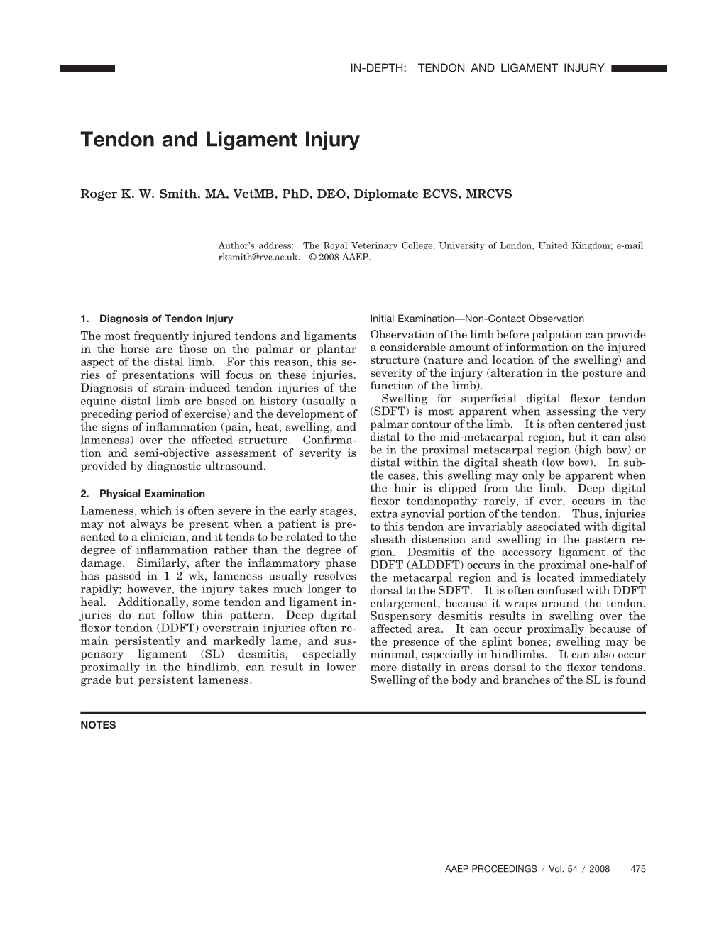 Tendon and Ligament Injury