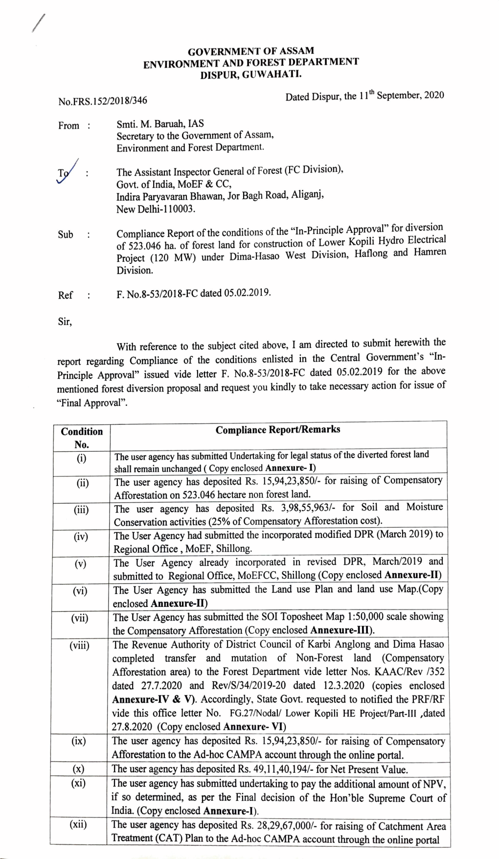 No.FRS.152/2018/346 Dated Dispur, the 11Th September, 2020 From