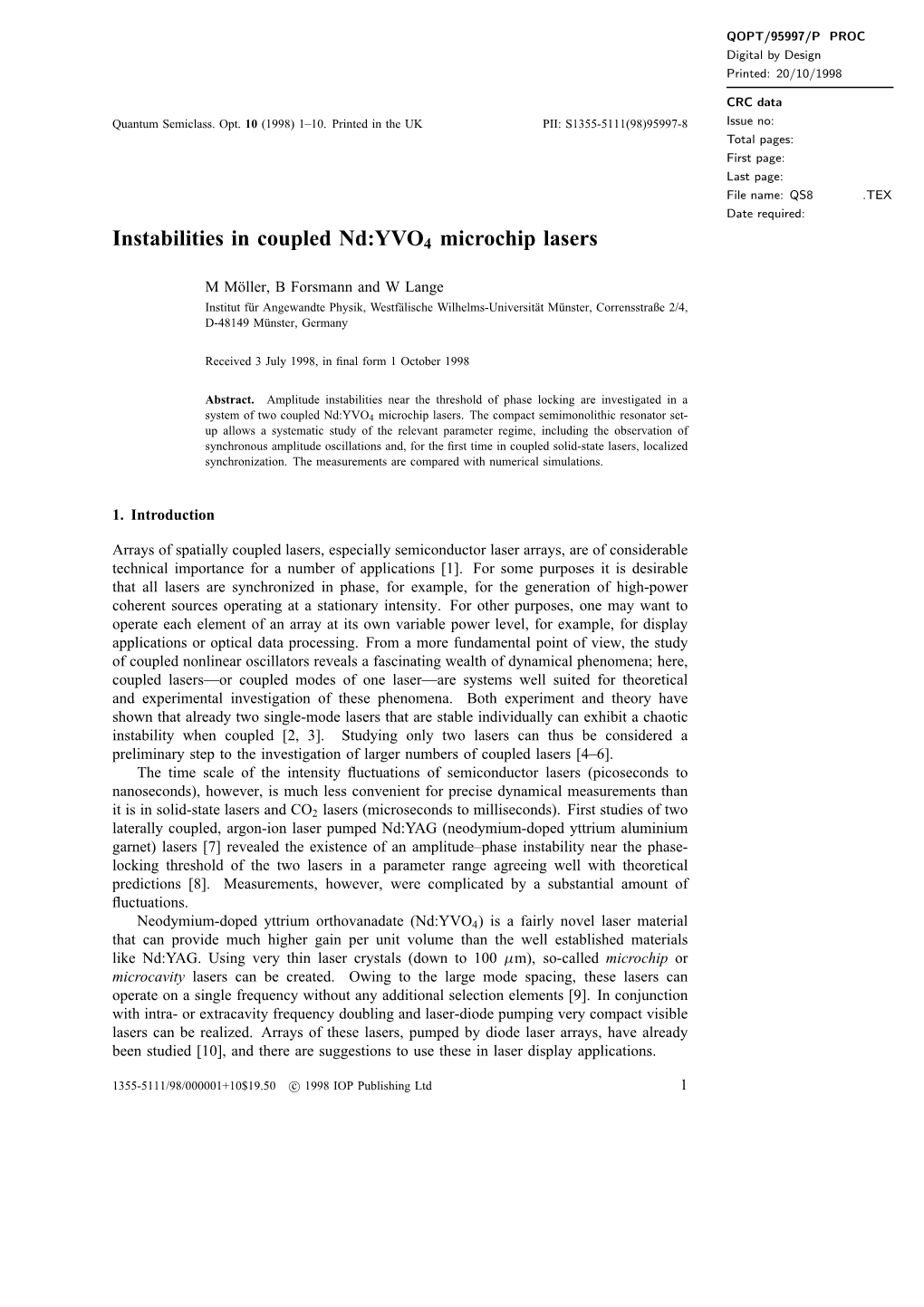 Instabilities in Coupled Nd:YVO4 Microchip Lasers