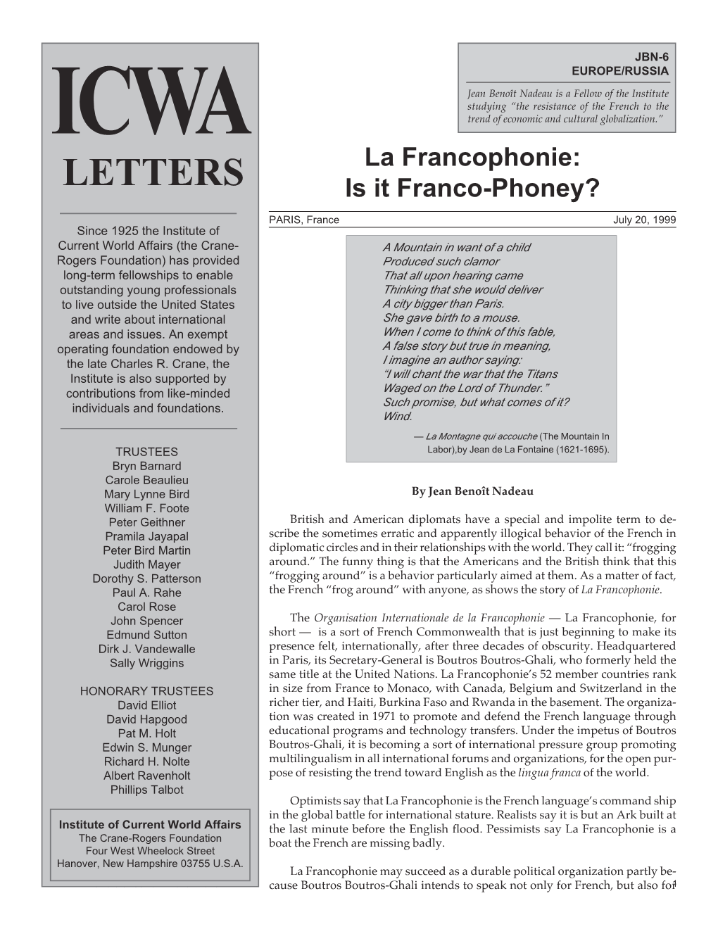 La Francophonie:|Is It Franco-Phoney?
