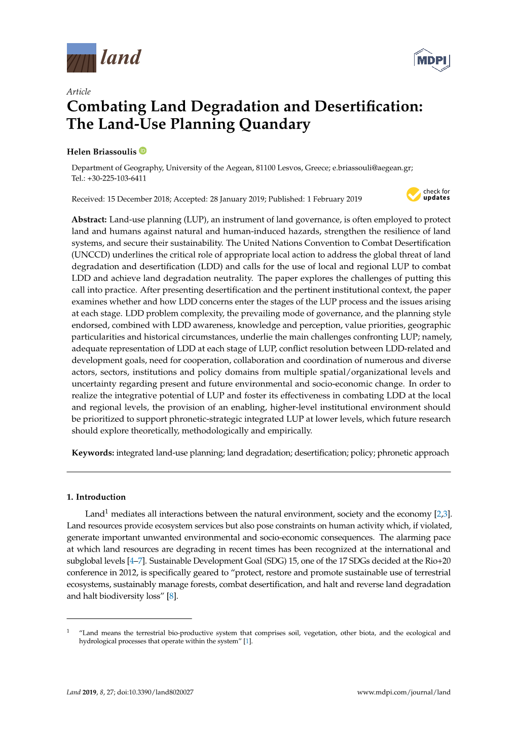 Combating Land Degradation and Desertification: the Land-Use Planning Quandary