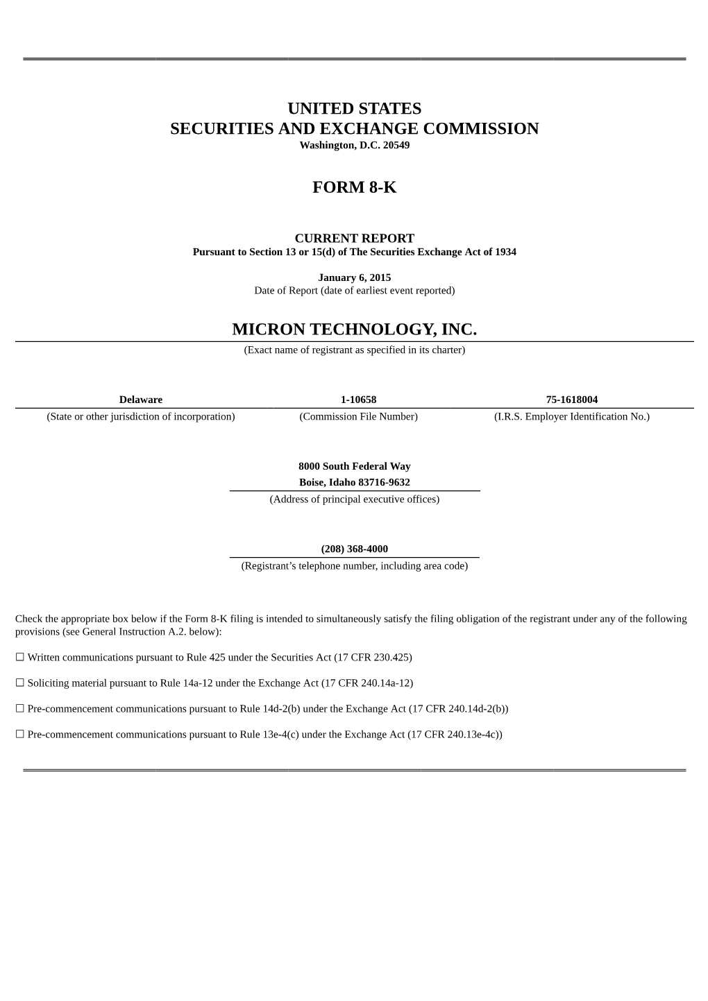 United States Securities and Exchange Commission Form