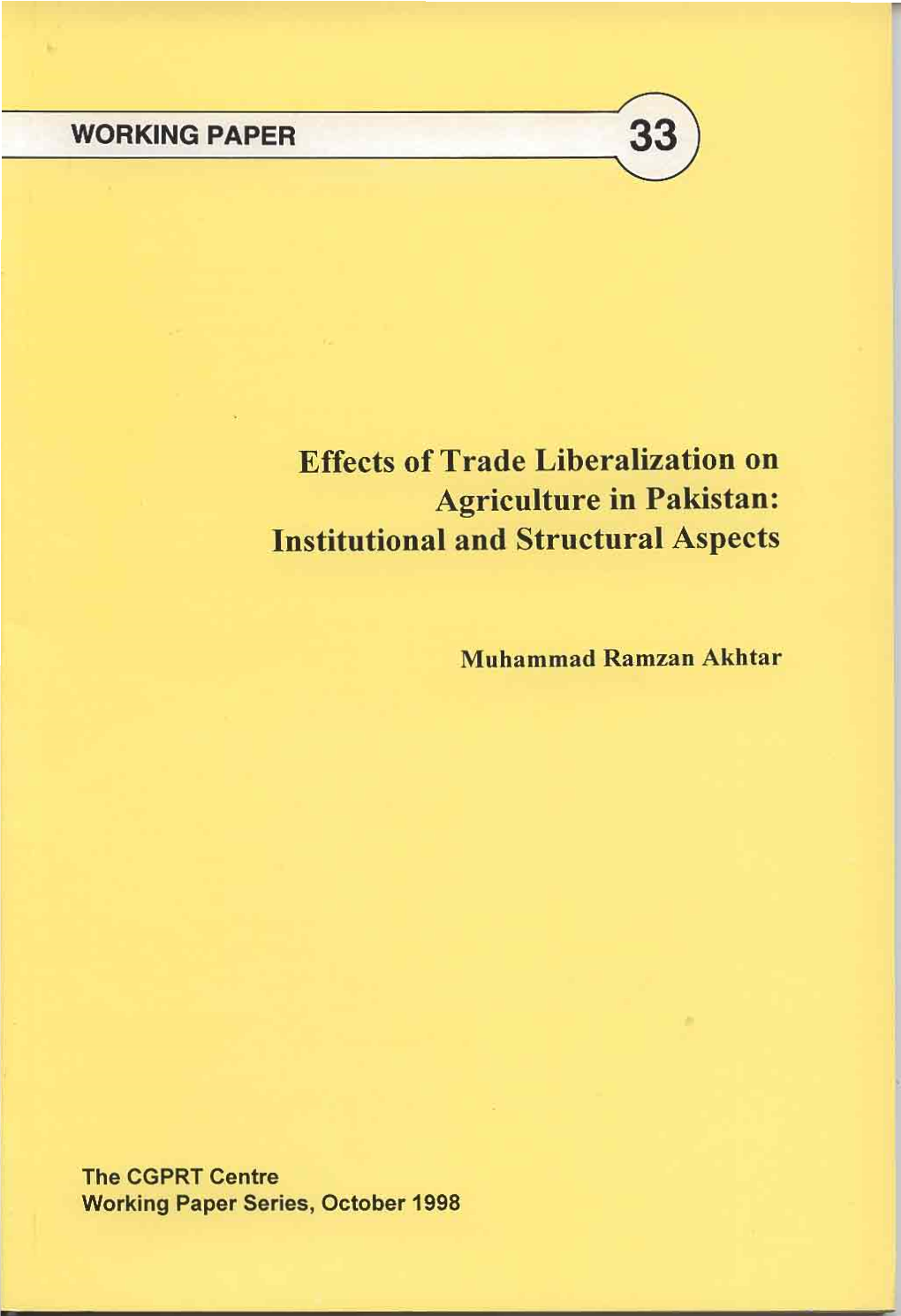 Effects of Trade Liberalization on Agriculture in Pakistan: Institutional and Structural Aspects