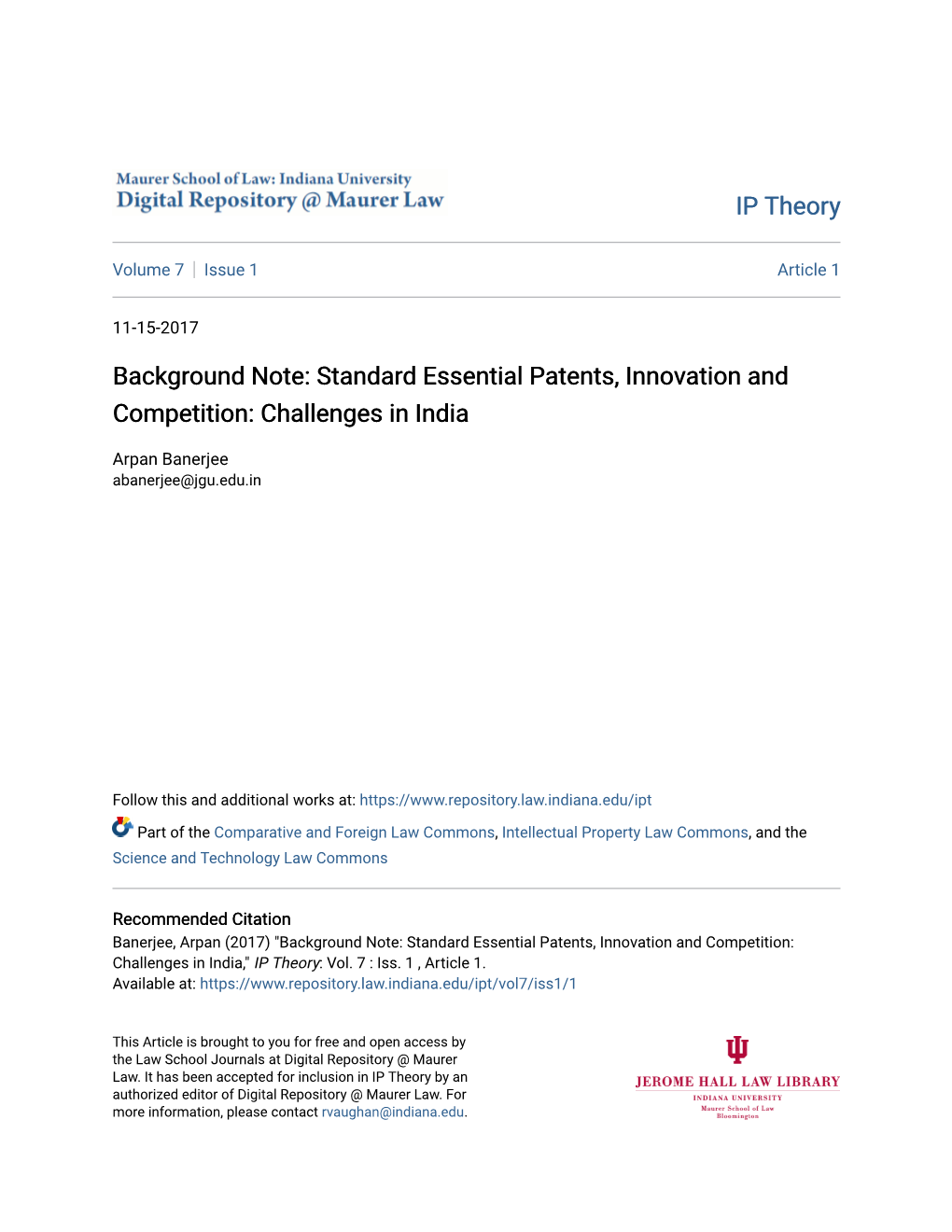 Standard Essential Patents, Innovation and Competition: Challenges in India