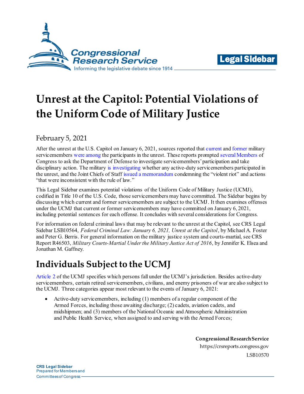 Unrest at the Capitol: Potential Violations of the Uniform Code of Military Justice