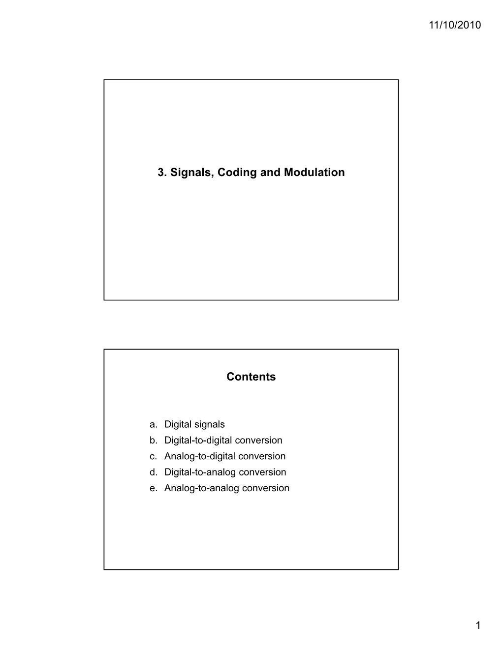 3. Signals, Coding and Modulation Contents