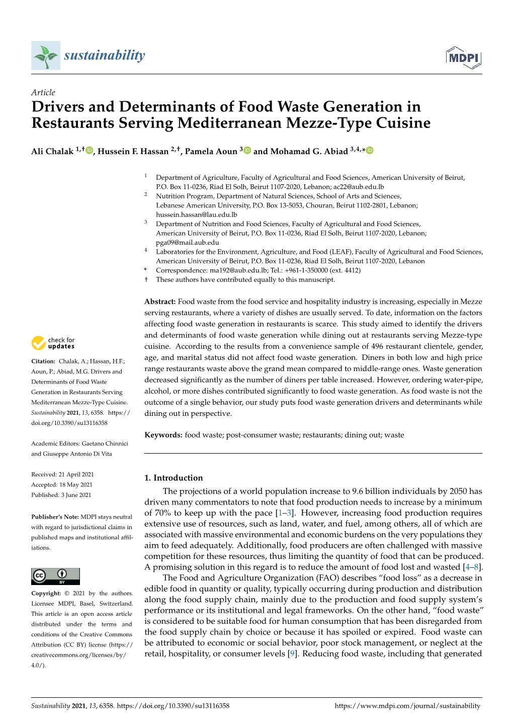 Drivers and Determinants of Food Waste Generation in Restaurants Serving Mediterranean Mezze-Type Cuisine