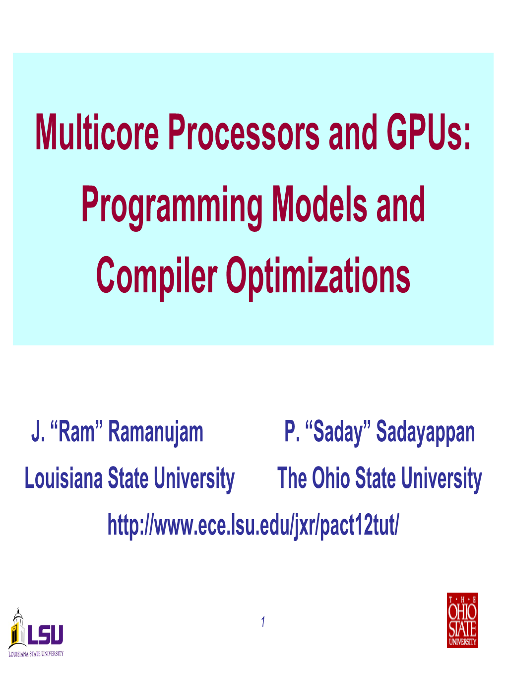 Multicore Processors and Gpus: Programming Models and Compiler Optimizations